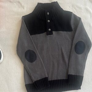 Tahari Black and Gray Turtleneck Button Pullover Sweater
